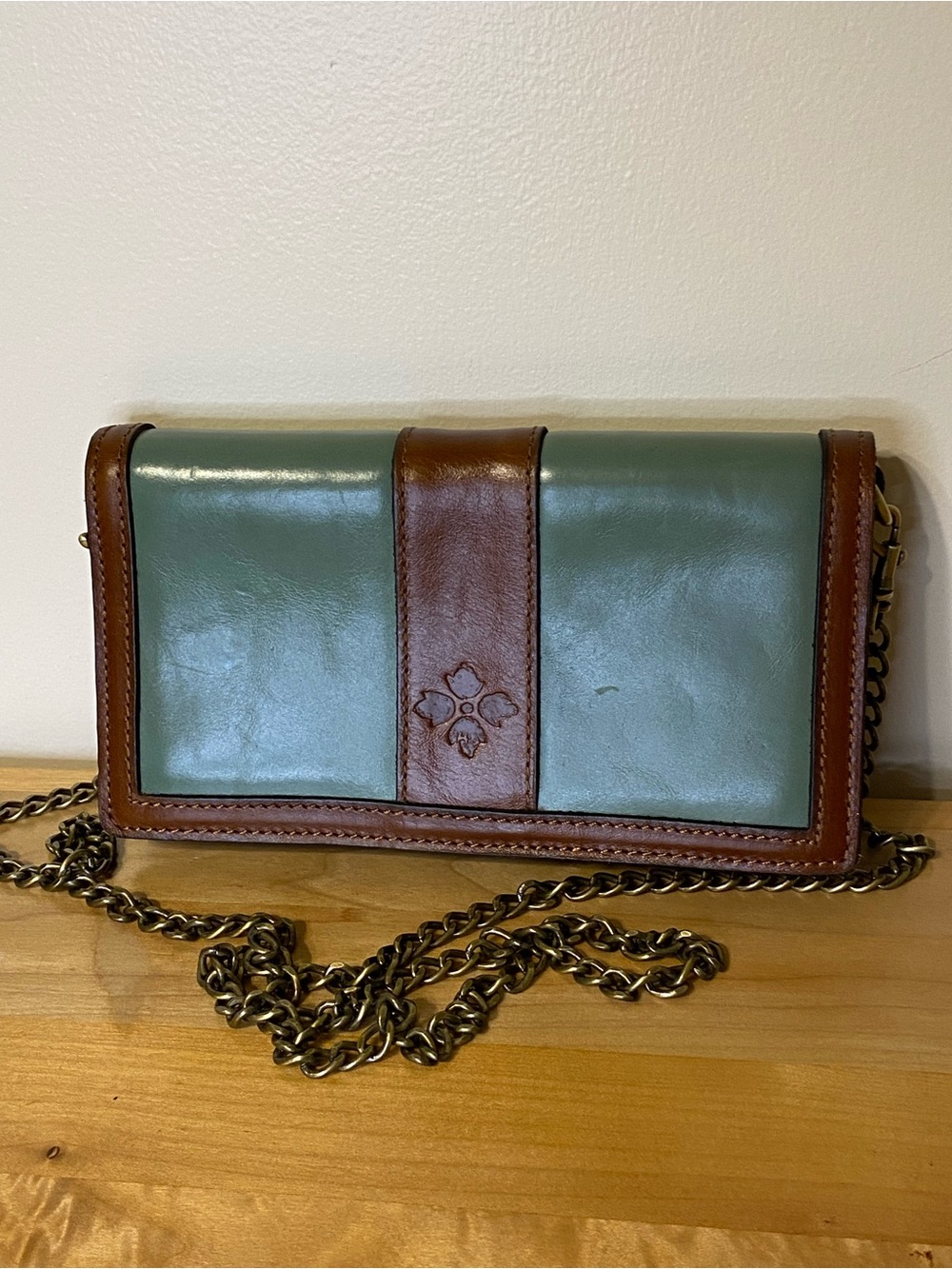 Patricia Nash Gemma Chain Leather Crossbody  Chocolate/Cognac/Sage